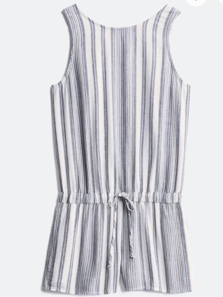 Bella Dahl Valentina Crossback Romper L Blue And White Striped Drawstring Romper
